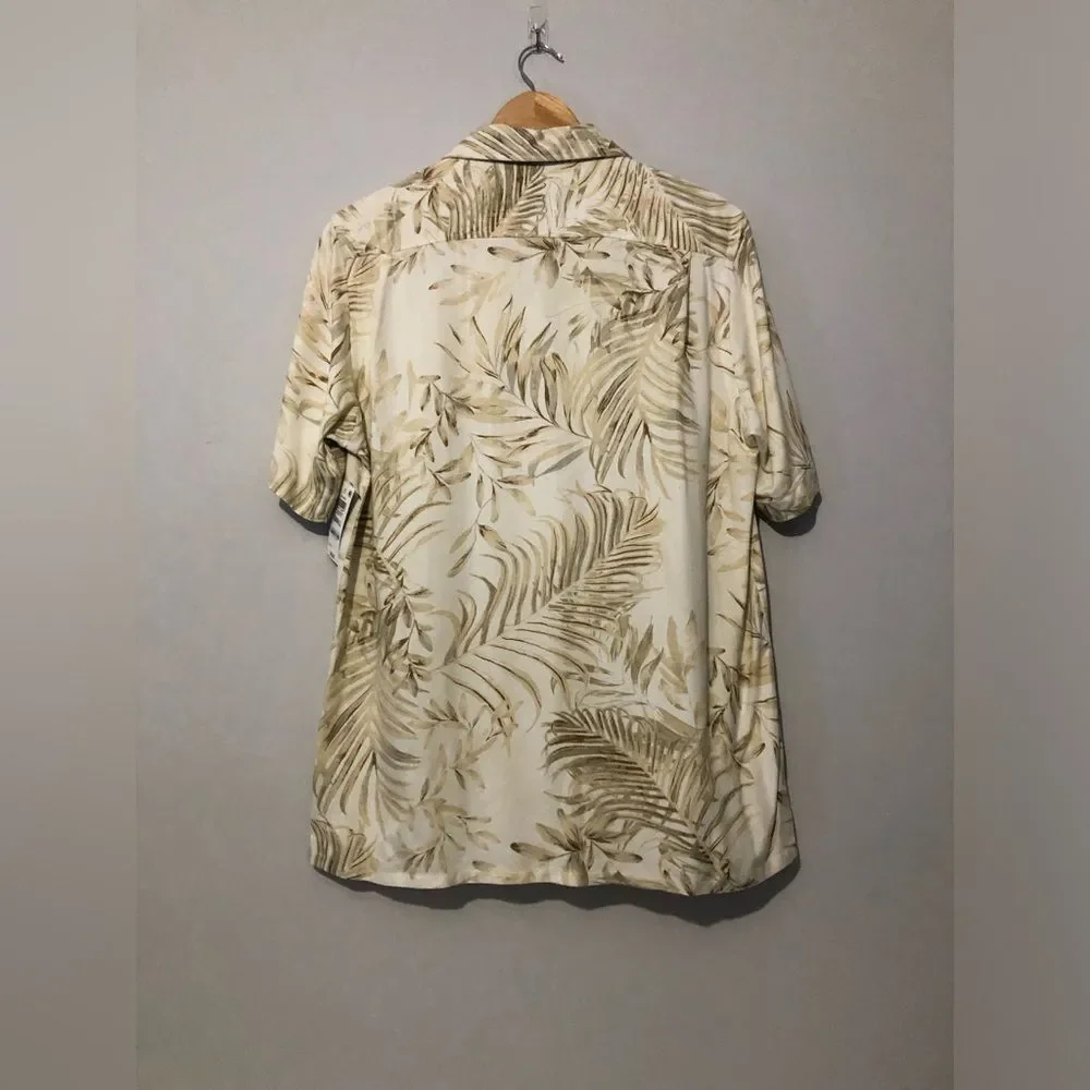 NWT Club Room Luxury Silk Blend Hawaiian Beige Palm Leaf Print Men’s Small Shirt